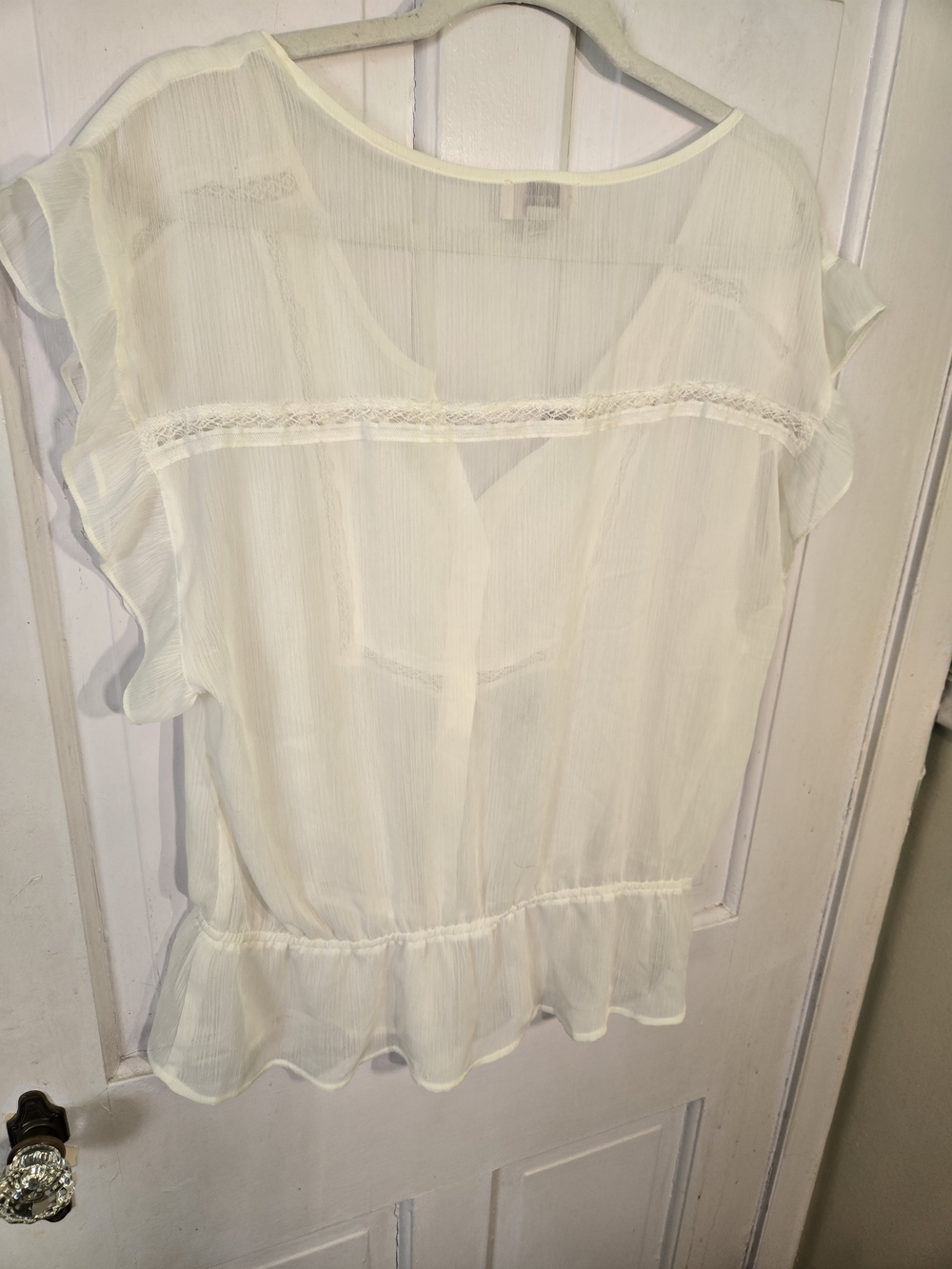 LOFT Ivory Ruffle-Trim Button Front Blouse Size L - Picture 6 of 7